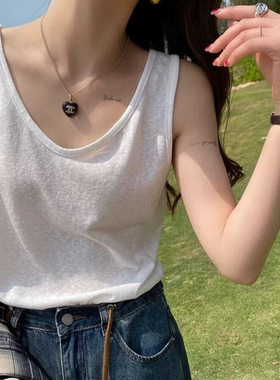 新款无袖背心女夏外穿V领t恤宽松显瘦打底背心内搭无袖上衣设计感