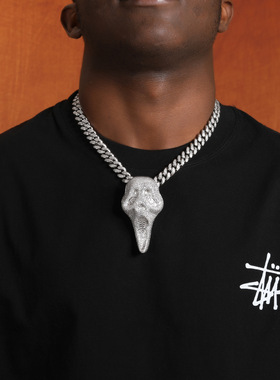 铜镶锆石尖叫骷髅头hiphop吊坠个性新潮夸张说唱满钻嘻哈男女项链