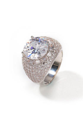 欧美嘻哈大钻圆弧形戒指铜镶锆石街头百搭男士食指戒个性时尚指环