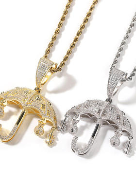 铜镶嵌锆石雨伞吊坠男女潮流项链