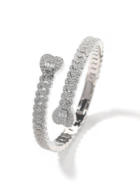 开口爱心古巴手镯铜镶锆石