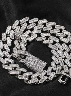 欧美嘻哈饰品时尚20MM铜镶T方锆石迈阿密古巴项链男士镀金锁骨链