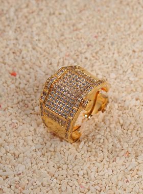 潮牌街头嘻哈锆石戒指男士可调节