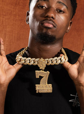 嘻哈王冠美元战士扣数字7字母大吊坠铜镶锆石嘻男士HIPHOP潮项链