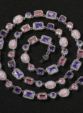 HIPHOP嘻哈潮流黄色澳宝项链气质轻奢铜镶锆石简约几何型百搭手链