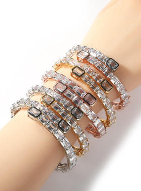 欧美简约多色嘻哈百搭情侣手镯满钻时尚单颗锆石个性潮人小众手环