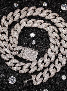 欧美男士个性古巴链手链12mm3D潮流铜镶锆石嘻哈项链精致女士配饰