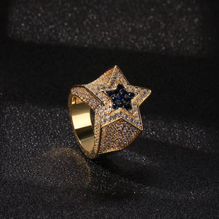 欧美嘻哈男士微镶锆石星星戒指蓝宝石五角星指环StarRing潮流配饰