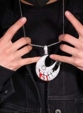 欧美锆石月亮吊坠锁骨链trippie redd同款夸张搞怪嘻哈项链饰品