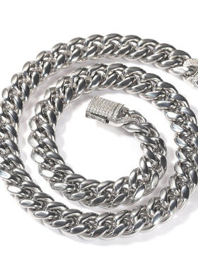 欧美不锈钢古巴链嘻哈项链情侣潮流锆石手链弹簧扣夸张粗款锁骨链