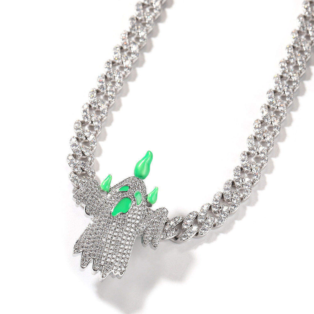 夜光幽灵吊坠铜镶锆石情侣嘻哈项链小众街头个性潮卡通毛衣链饰品