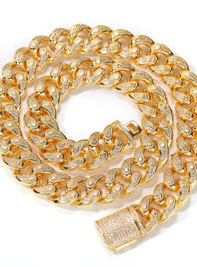 欧美街头配饰15mm铜镶锆石古巴项链手链环保铜情侣眼睛嘻哈锁骨链