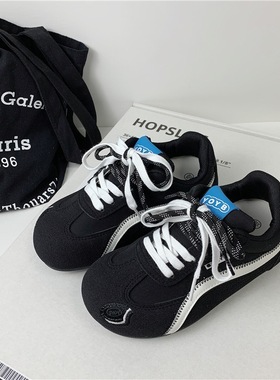 好看德训鞋女款黑色鞋子增高复古 夏季新款透气女生板鞋休闲学生