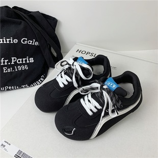 好看德训鞋女款黑色鞋子增高复古 夏季新款透气女生板鞋休闲学生