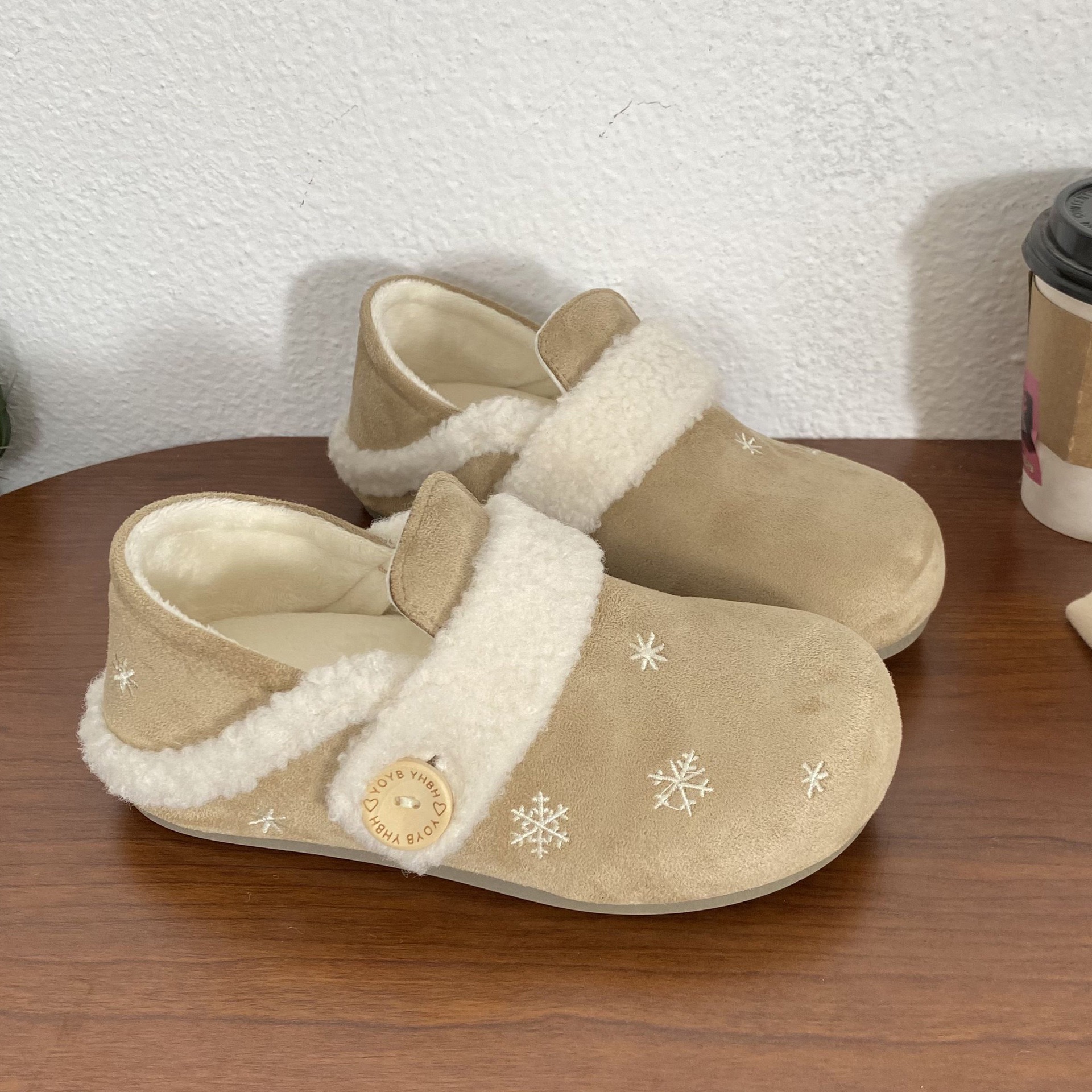 厚底勃肯鞋毛绒保暖加厚棉鞋增高 冬新款毛毛鞋加绒棕色鞋子女款