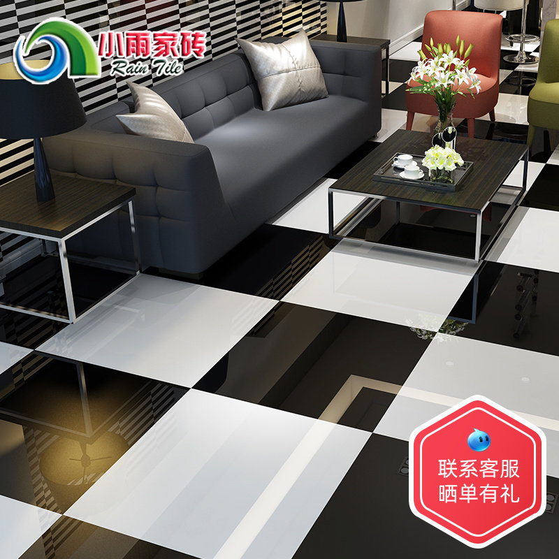 黑色白色瓷砖全抛釉地砖800X800客厅 卧室 餐厅防滑地板砖600X600