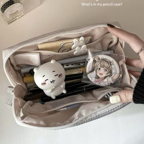 ins风简约纯色灰色奶fufu笔袋学生高颜值大容量文具收纳袋铅笔带