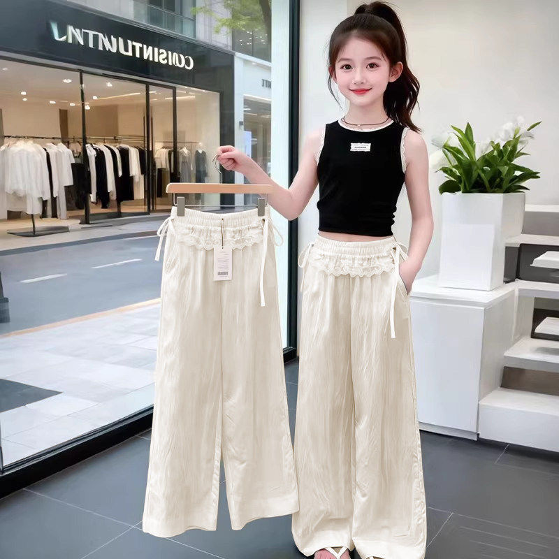 女童裤子夏薄款2026新款带屁帘夏裤女孩超好看儿童蕾丝阔腿凉凉裤