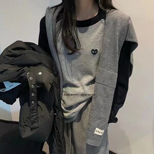 高品质SAINA羊毛刺绣爱心长袖针织衫T恤秋冬羊绒毛衣宽韩版ins女