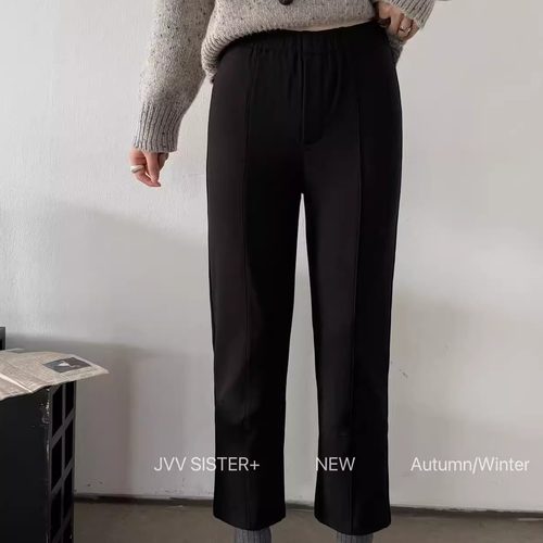 JVV SISTER松紧高腰显瘦加厚黑色小脚九分裤女秋冬百搭休闲烟管裤