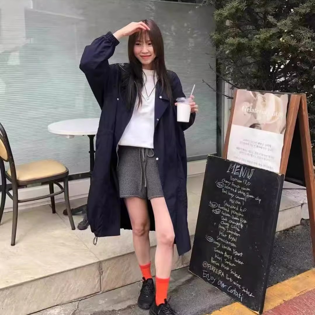 夏日san宽松简约高级感中长款连帽薄料防嗮风衣显瘦透气小个子女