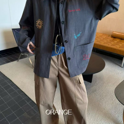 ORANGE本店原创秋装宽松彩扣手工刺子刺绣花老钱纯棉外套夹克上衣