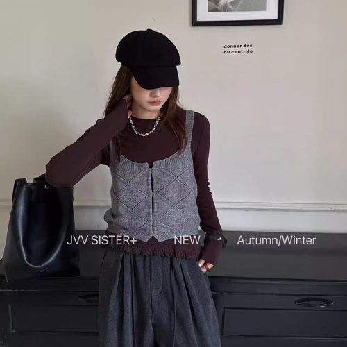 JVV SISTERT恤＋背心两件套高级简约职场加绒加厚长袖弹力体恤衫