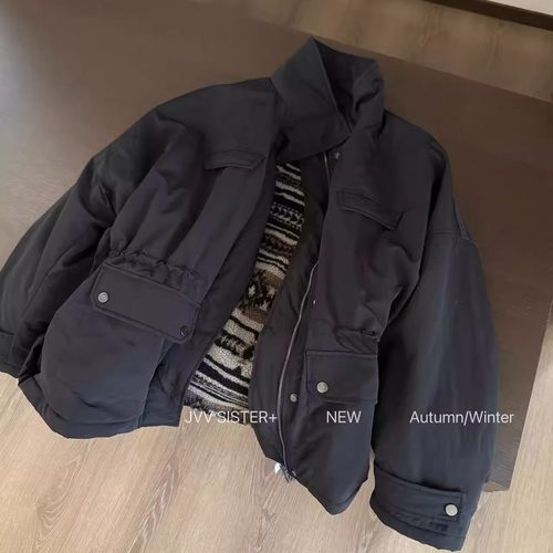 JVV SISTER冬季休闲羊羔毛工装风立领加后拉链风衣休闲百搭外套女