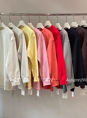 薄绒JVV SISTER剪裁设计感糖果色系宽松卫衣圆领长袖中长体恤衫女