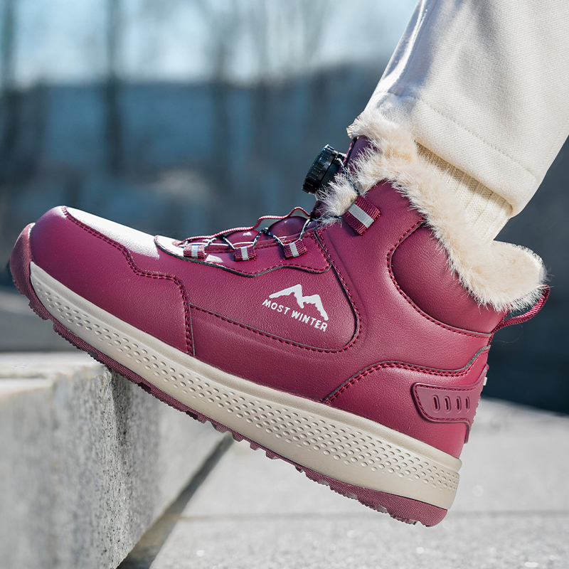 东北加厚中老年棉鞋毛口皮面防水妈妈鞋加绒保暖防滑雪地鞋女短靴