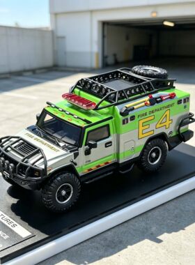 MK Miniatures 1:64 悍马H2救护车 绿色消防车模型E4号救援车模型