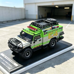 MK Miniatures 1:64 悍马H2救护车 绿色消防车模型E4号救援车模型