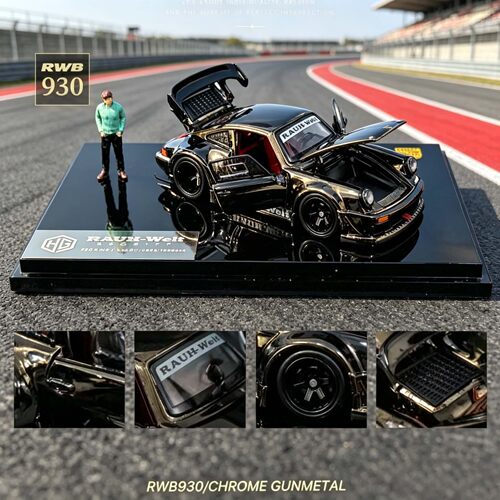 FG  1:64  保时捷 RWB 930 定制版  电镀枪黑  合金全开 汽车模型