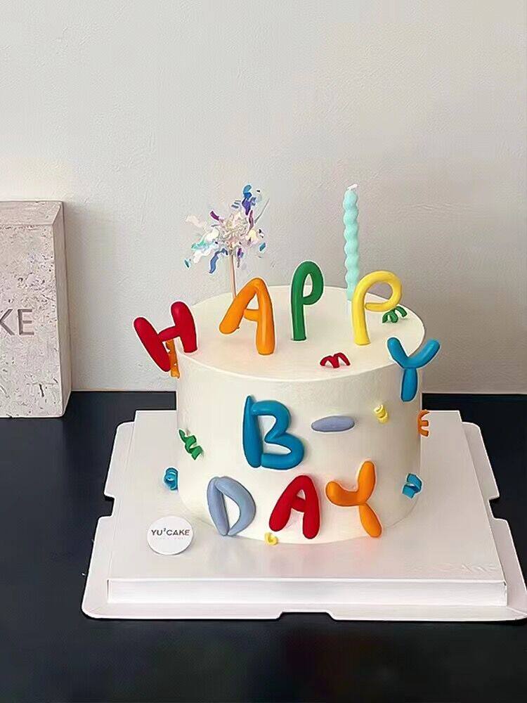 韩系简约蛋糕装饰彩色happybirthday字母生日蜡烛蛋糕烘培插摆件