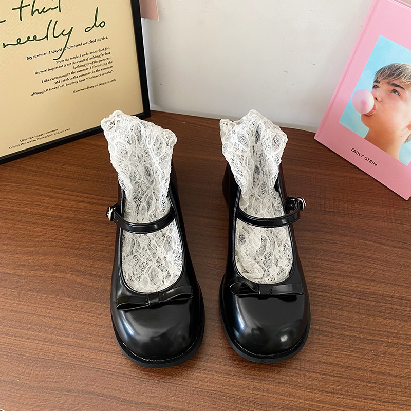 学院风蝴蝶结圆头玛丽珍小皮鞋