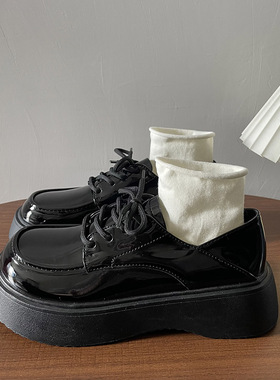 系带乐福鞋女踩跟单鞋圆头百搭松糕厚底增高两穿英伦风JK小皮鞋女