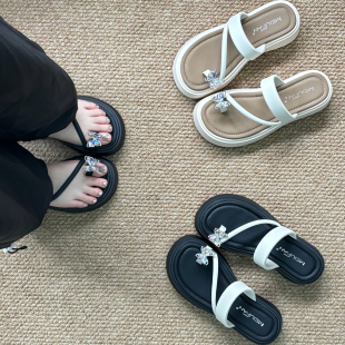 外穿 蝴蝶水钻套趾厚底配裙子人字拖休闲百搭女拖鞋 2025年夏季 新款