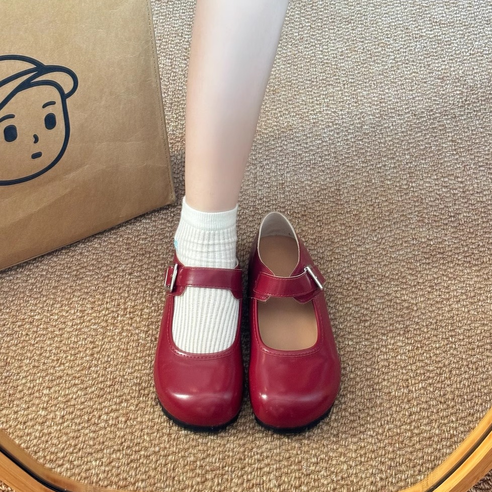 红色超火单鞋新款复古玛丽珍鞋明星小姨风穿搭法式配裙子浅口平底