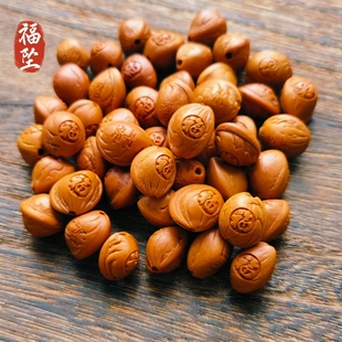 桃核雕刻黄杨木福元宝手工雕刻diy饰品配件背云吊坠挂件马小福坠