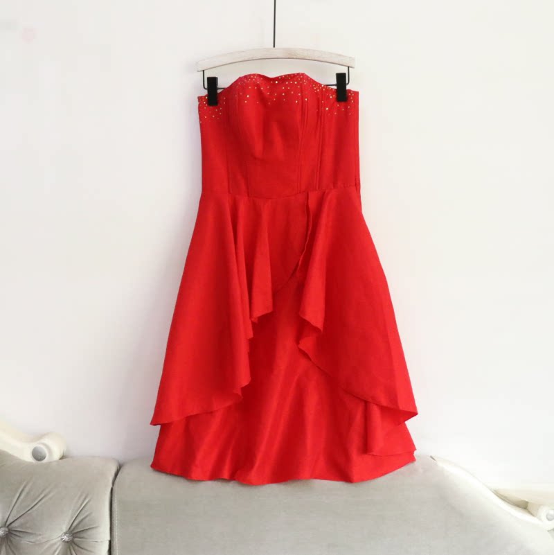 捡漏~出口欧美尾单 婚纱礼服裙女抹胸裙 收腰显瘦a字裙伴娘 裙子