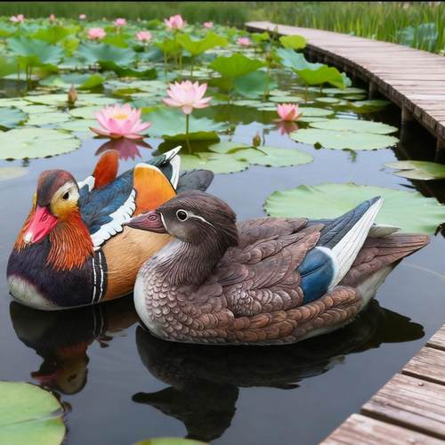 仿真鸳鸯创意摆件动物雕塑花园水池庭院浮水小黄鸭假山树脂工艺品