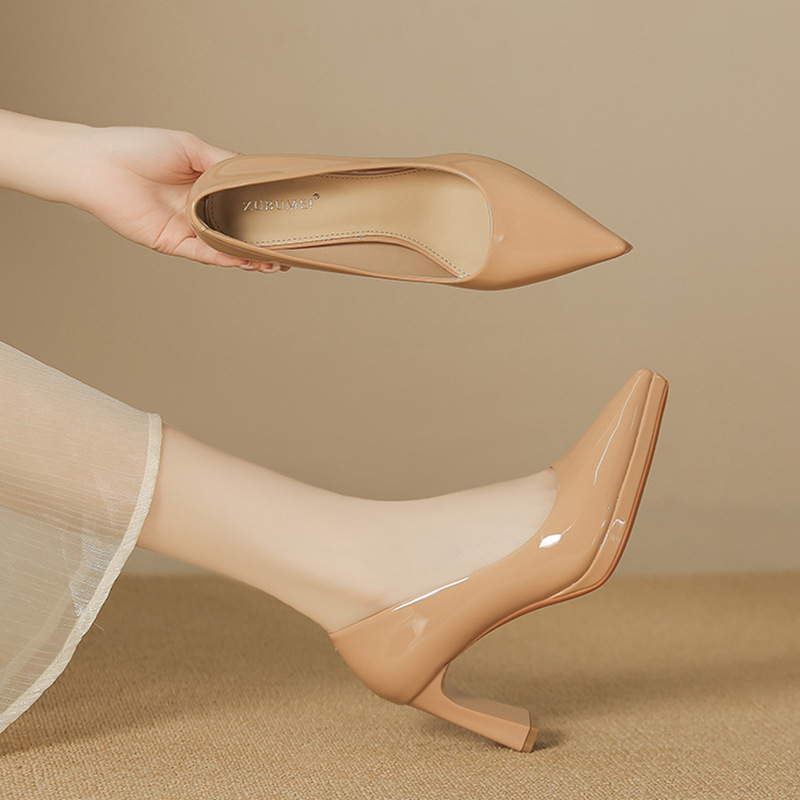 8066-1 性感纯色尖头粗跟高跟鞋女防水台伴娘鞋Ol职业工作单鞋女