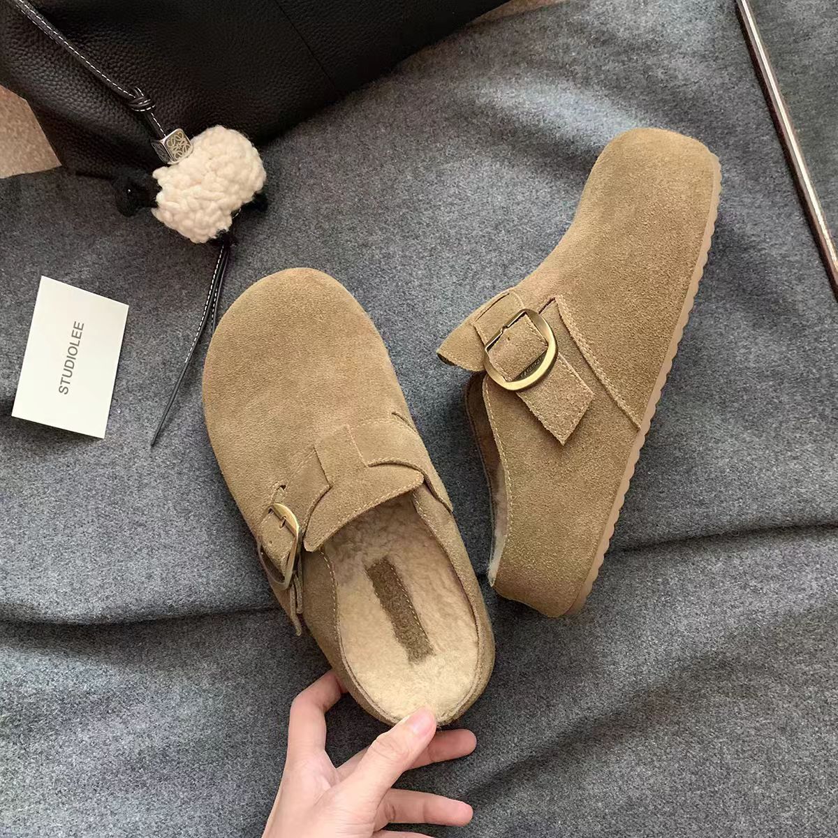 加毛勃肯鞋5厘米厚底内增高棉鞋女2025秋冬季包头外穿真皮毛拖鞋