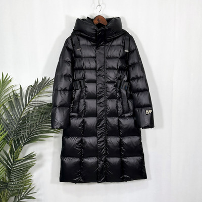 2024冬季新款黑金鹅绒羽绒服女中长款过膝连帽收腰修身时尚加厚款