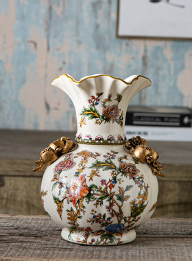 创意新中式陶瓷花瓶装饰品家居玄关装饰客厅美式复古花插花器摆件