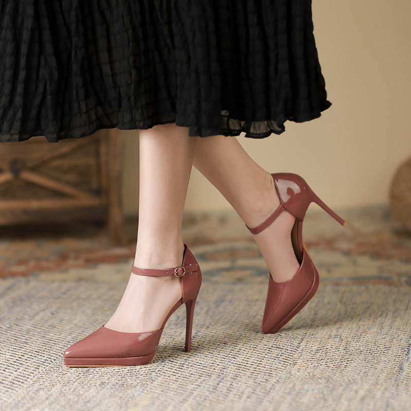 1088-10A 高跟鞋女2025新款尖头防水台细跟鞋中空10.5CM高跟凉鞋