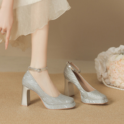 8126-3 防水台高跟单鞋女2025女冬新款方头玛丽珍鞋粗跟高跟鞋女