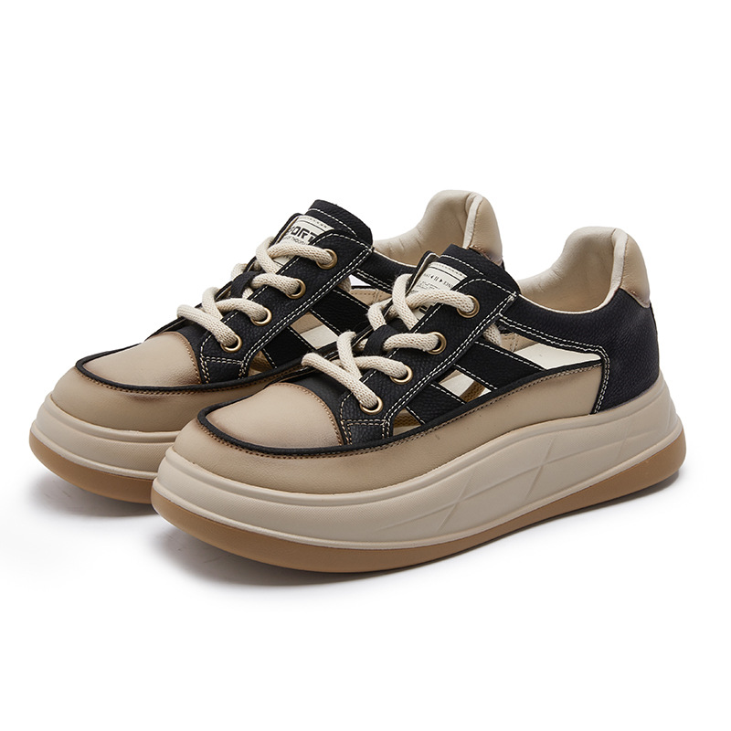 凉鞋女2024新款复古内增高镂空女鞋百搭真皮小白鞋运动爆款ins潮