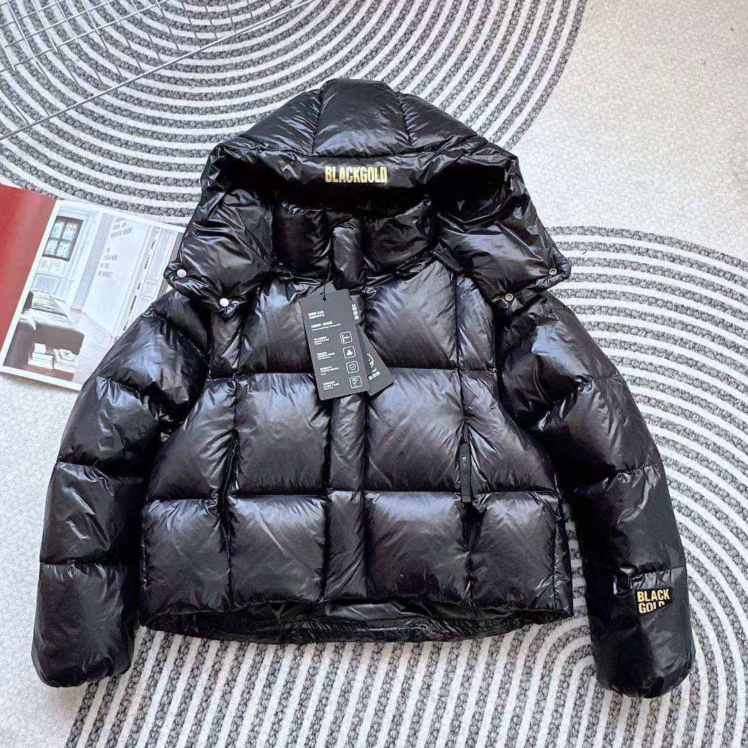 黑金短款羽绒服女2024新款冬季白鹅绒可脱卸袖设计感宽松加厚外套