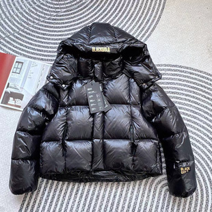 黑金短款羽绒服女2024新款冬季白鹅绒可脱卸袖设计感宽松加厚外套